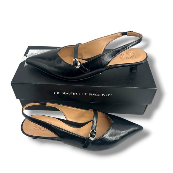 Naturalizer Grayson Pointed Toe Kitten Heel slingback Pumps Black Size 7 EUC - Picture 9 of 12